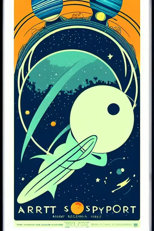 Image similar to art nouveau travel poster. outer space alien planet