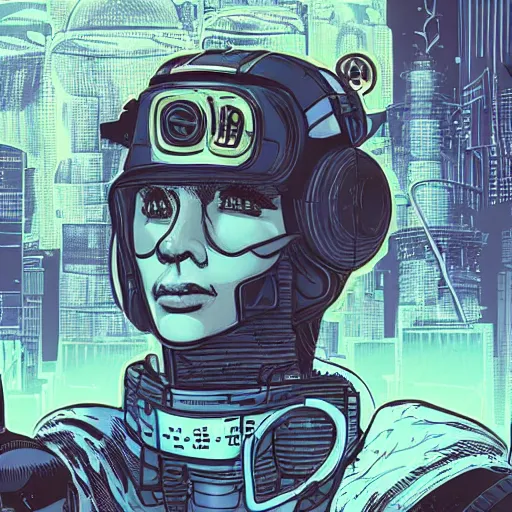 Image similar to in the style of max prentis and deathburger and laurie greasley a young mixed race male explorer wearing a cyberpunk headpiece who is communicating with a giant wise decaying robot head, highly detailed, 8k wallpaper