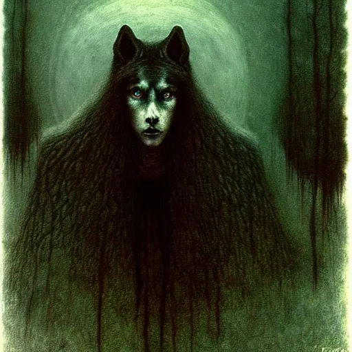 Image similar to werewolf girl with black wings by Beksinski