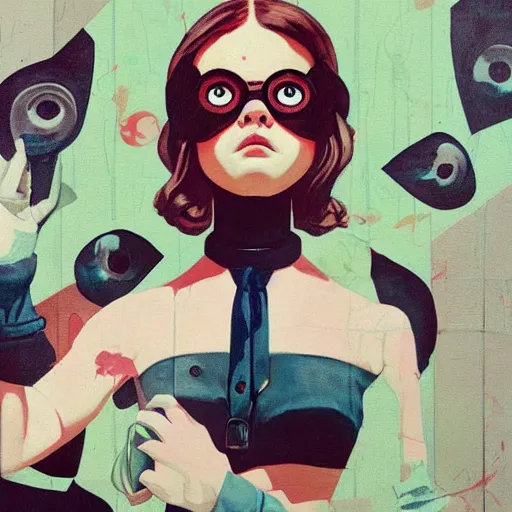 Image similar to Elle Fanning in Bioshock rapture picture by Sachin Teng, asymmetrical, dark vibes, Realistic Painting , Organic painting, Matte Painting, geometric shapes, hard edges, graffiti, street art:2 by Sachin Teng:4