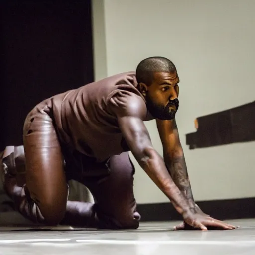 Prompt: kanye west crawling on all fours like a demon