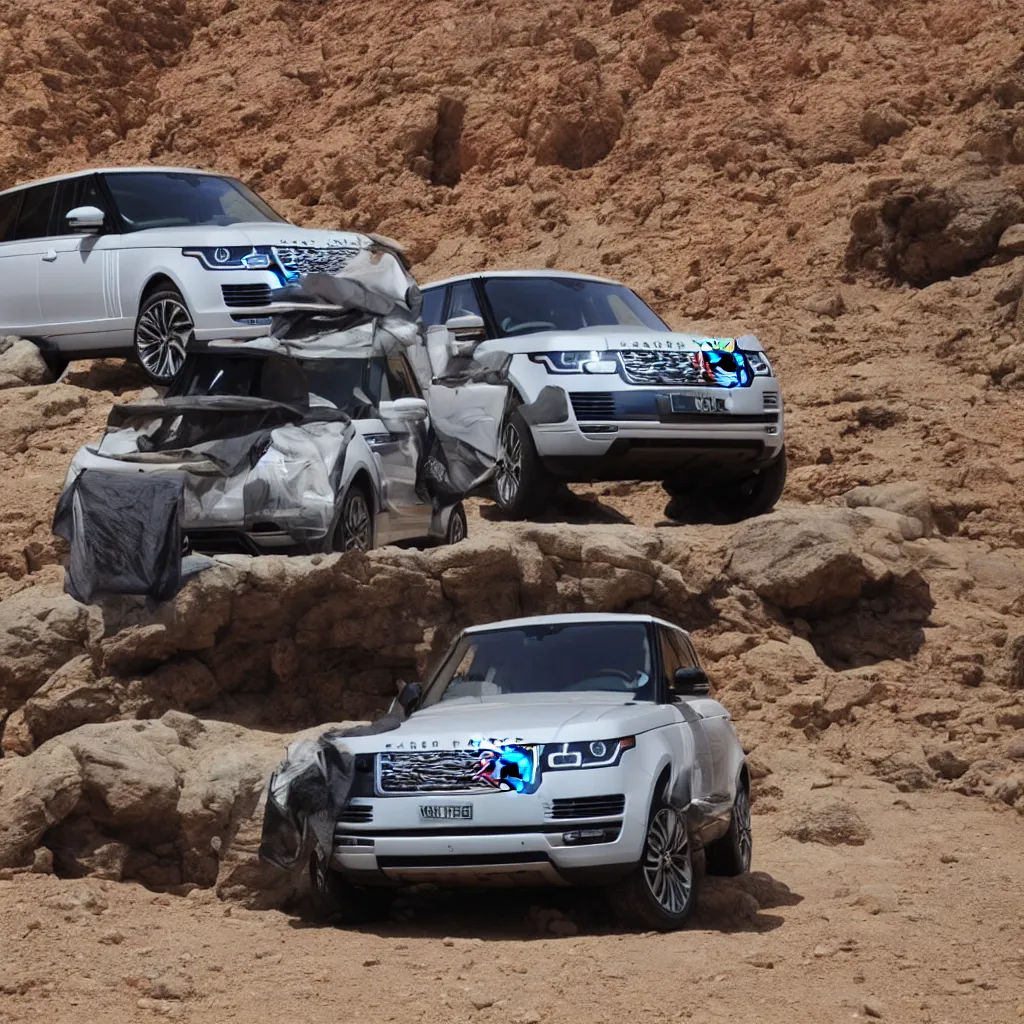 Image similar to osman hamdi bey,Range Rover Supercharged is ready for a long-distance journey in the desert