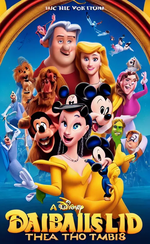 Image similar to a poster for a really bad terrible awful Disney movie, iconic logo