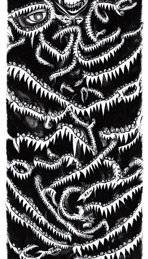 Prompt: a storm vortex made of many demonic eyes and teeth, from cryptid academia
