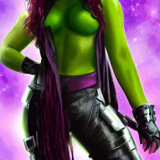 Image similar to full body portrait of kate beckinsale as gamora ( guardians of the galaxy ), beautiful face, digital art