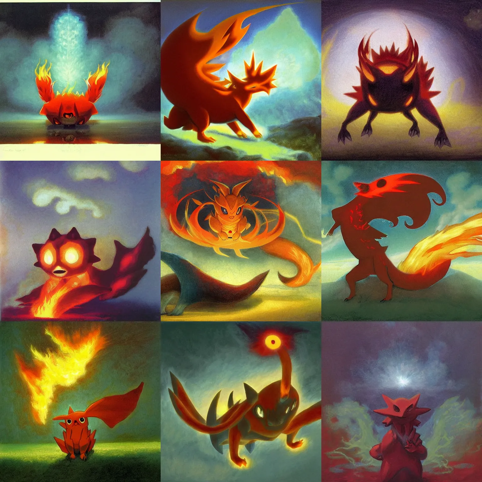 Prompt: fire type pokemon by shaun tan, style of albert bierstadt