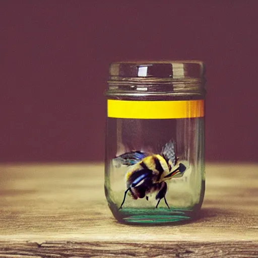 Image similar to a photo of a bee in a jar on a table