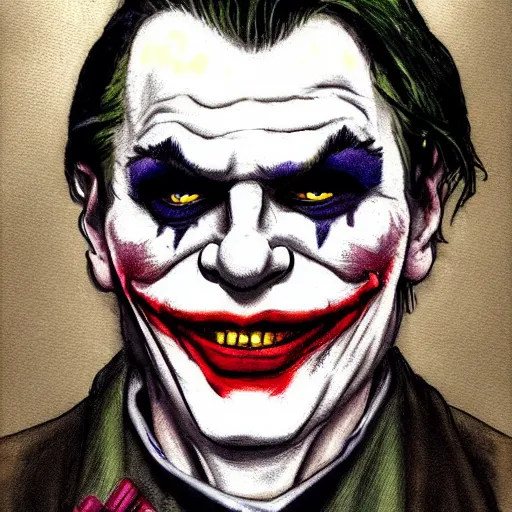 Prompt: courtroom sketch of the Joker on trial for public intoxication