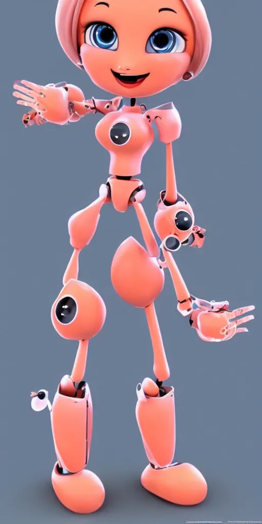 Image similar to very beautiful peach cartoon character robots need love