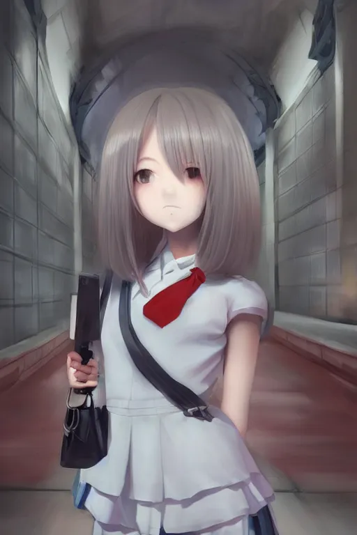 Image similar to 3d dark infrared octane render portrait of beauty anime schoolgirl under dark japan subway. cute face. dramatic light, trending on artstation, 3d art by hayao miyazaki oil painting