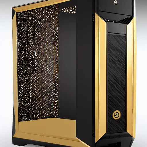 Prompt: a beautiful photo of a golden PC case, ultra realistic details, 8k