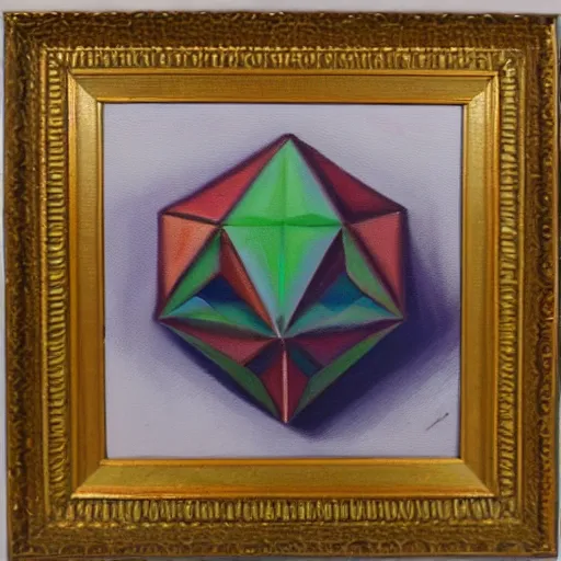 Prompt: an oil painting of an accurate icosahedron