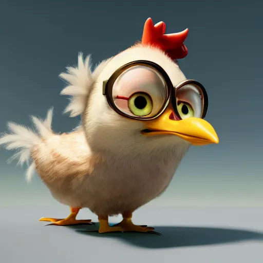 Image similar to photorealistic chicken little from the movie chicken little, award winning octane render, concept art, photorealism