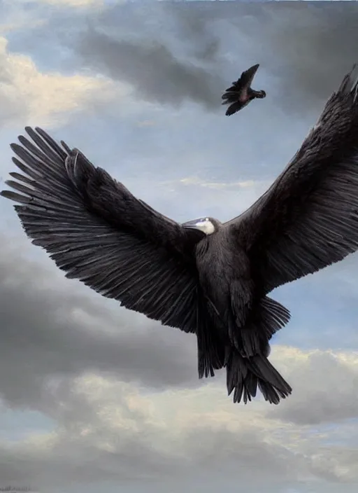 Prompt: a realistic painting of a condor in a cloudy sky, highly detailed, matte painting, fantasy art, beautiful landscape