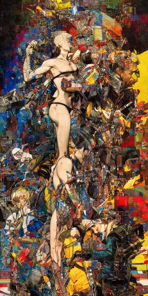 Image similar to unbelivable tension between two people, surreal, vivid colors, intricate design, painting by Alexander Mandradjiev, part by Yoji Shinkawa, part by Norman Rockwell