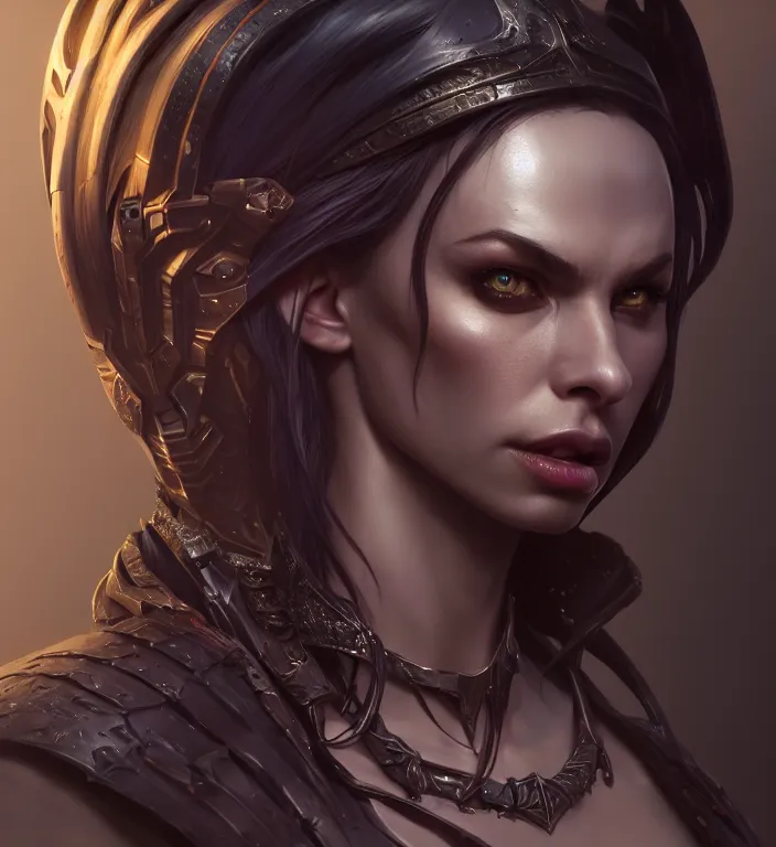 Image similar to a portrait of a dark elf, hyper detailed, digital art, trending in artstation, cinematic lighting, studio quality, smooth render, artgerm, joshua middleton, rafael albuquerque, unreal engine 5 rendered, octane rendered, art style by klimt and nixeu and ian sprigger and wlop and krenz cushart