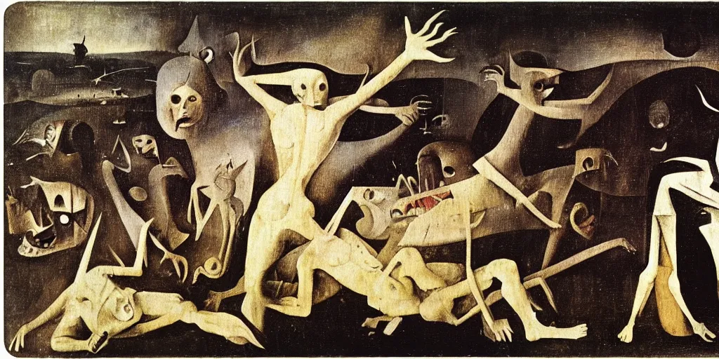 Image similar to An instax film still of Guernica by Hieronymus Bosch, by Salvador Dali, by Michaelangelo