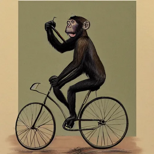 Prompt: a monkey riding a bike by winkelmann