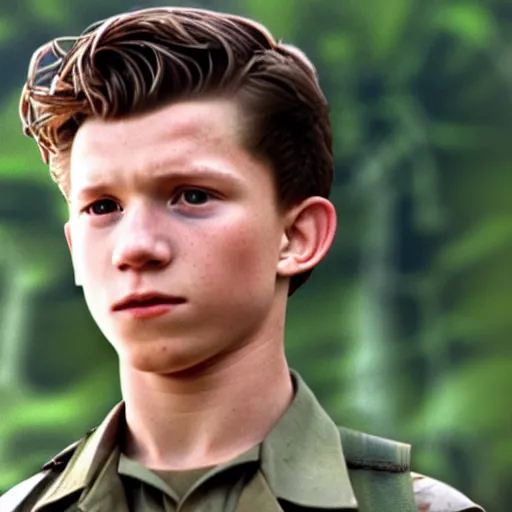 Image similar to tom holland in the vietnam war, 8 k detail