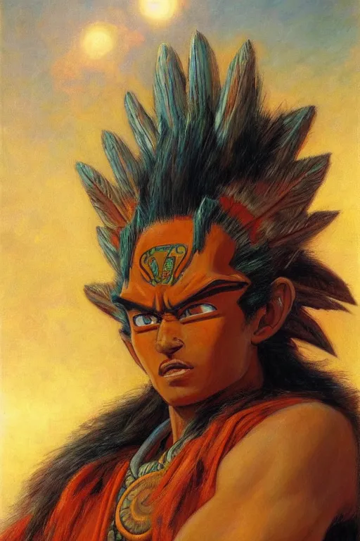 Image similar to portrait of an indigenous saiyan on their home planet. realistic portrait. art by gaston bussiere.