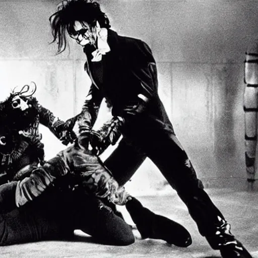 Image similar to Wdward Scissor-hands battling with Freddie Kreuger, cinematic hollywood action sequence, movie-still, gritty-thriller-action-horror