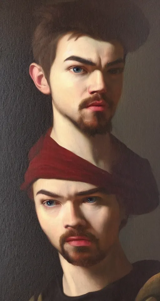 Prompt: jacksepticeye renaissance portrait painting, chiaroscuro, oil paints on canvas