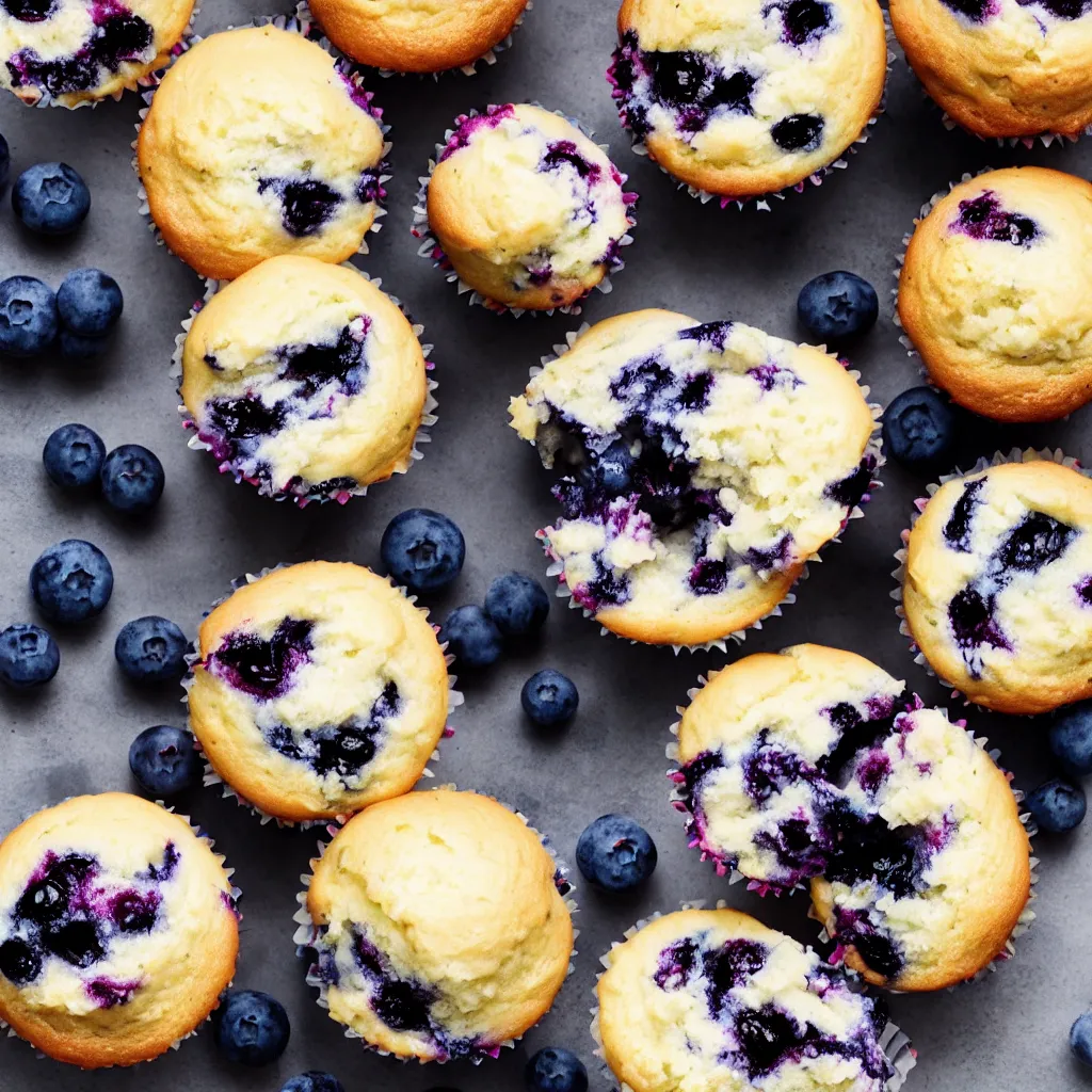 Image similar to a plate with blueberry cupcakes, dynamic lighting, bokeh, hyper realistic, award winning food photography