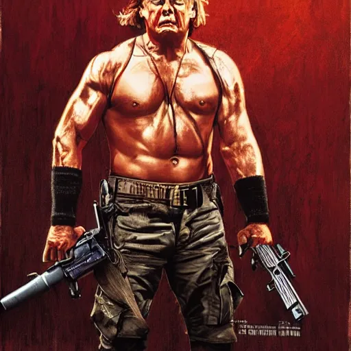 Image similar to trump as rambo, movie poster, digital art, high - detailed, 4 k, artstation, hyper - realistic, by drew struzan