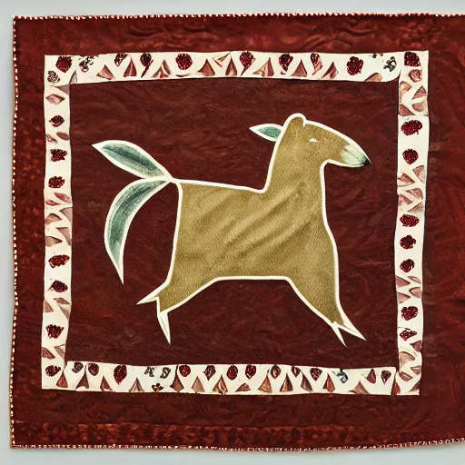 Image similar to folk art quilt with a capybara pattern, museum of modern art, new york