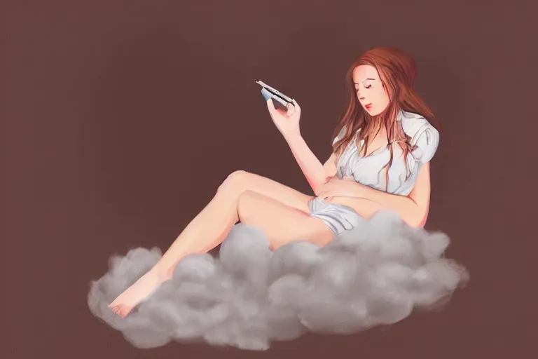 Image similar to a cute beautiful girl sitting on a cloud relaxing, digital painting, portrait