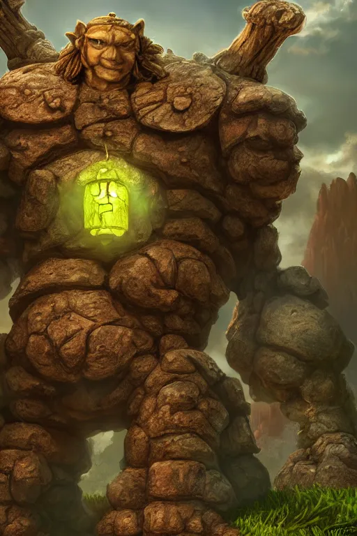 Image similar to zelda fantasy art giant golem troll wood rock greeble gemstone, global illumination ray tracing hdr fanart arstation by sung choi and eric pfeiffer and gabriel garza and casper konefal