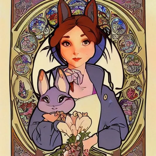 Image similar to Judy Hopps, art nouveau, Alphonse Mucha, extremely detailed, beautiful painting