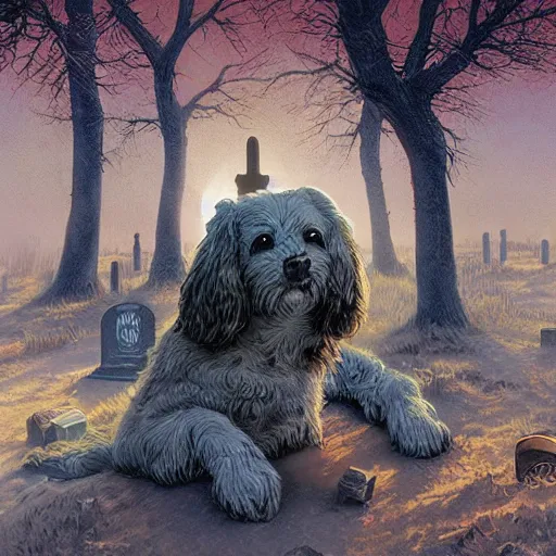 Image similar to pet cemetery, digital art, vintage pulp art, Darrell K Sweet, artstation