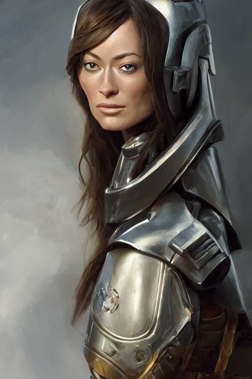 Prompt: a professional painting of a young Olivia Wilde, clothed in military armor, olive skin, long dark hair, beautiful bone structure, symmetrical facial features, intricate, elegant, digital painting, concept art, smooth, sharp focus, illustration, from Star Wars by Ruan Jia and Mandy Jurgens and Artgerm and William-Adolphe Bouguerea