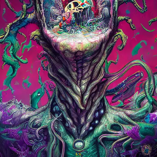 Prompt: Beautiful Hyperdetailed Fear and Loathing in Wonderland fantasy art by Alex Pardee and Nekro and Petros Afshar, psychedelic, unstirred paint, vivid color, cgsociety 4K