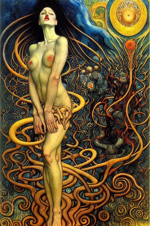 Image similar to Divine Chaos Engine by Karol Bak, Jean Delville, William Blake, Gustav Klimt, and Vincent Van Gogh, symbolist, visionary