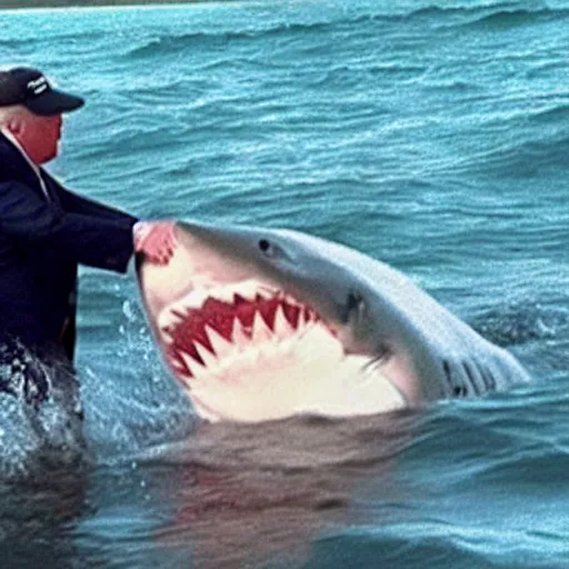Prompt: “Donald Trump fighting a shark”