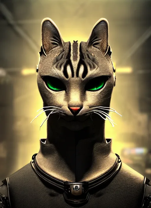 Prompt: 35mm portrait of a sophisticated intricate terminator feline cat head. Fantasy cyberpunk. Sharp. Unreal Engine. Cinematic post-processing