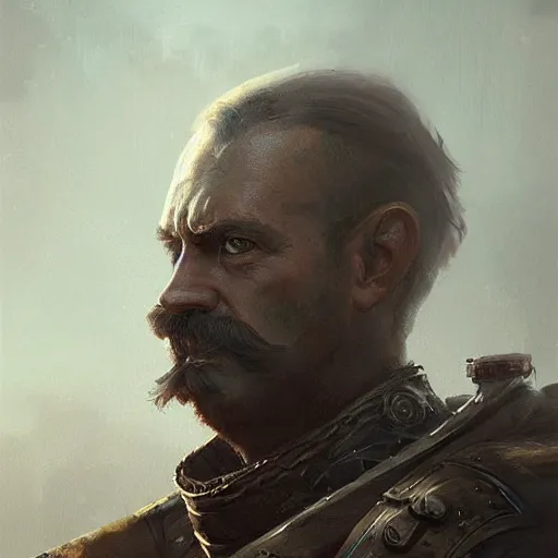 Prompt: Portrait of a middle aged knight with a big moustache, detailed face, fantasy, highly detailed, cinematic lighting, digital art painting by greg rutkowski
