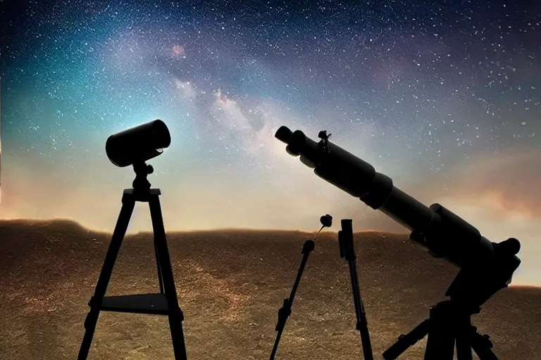 Prompt: Pakistani alpha as astronomy teacher, telescope, moon, clear skies, starry skies, realism realistic