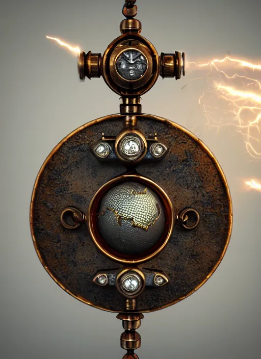 Image similar to a macro photo of amazing steampunk amulet with diamond jewel and small steam tubes, volumetric lightning, octane render, 4 k, hd, realistic reflections, extremely high detailed, soft lightning, trending on artstation, masterpiece, high resolution, bronze, gold, soft lightning