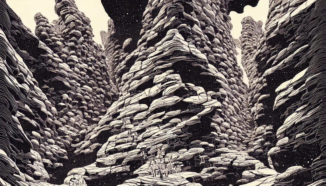 Prompt: slot canyons by woodblock print, nicolas delort, moebius, victo ngai, josan gonzalez, kilian eng