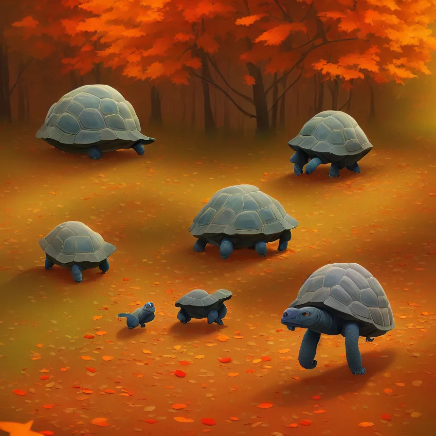 Image similar to Goro Fujita illustrating a tortoise walking through a beautiful autumn forest, art by Goro Fujita, sharp focus, highly detailed, ArtStation