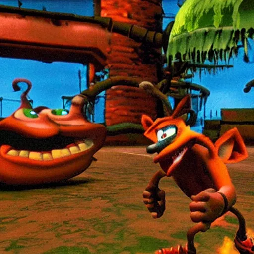 Prompt: leaked footage of a horror crash bandicoot game, PS1 graphics, as featured on a video games magazine in 1999, high quality 480p screenshot