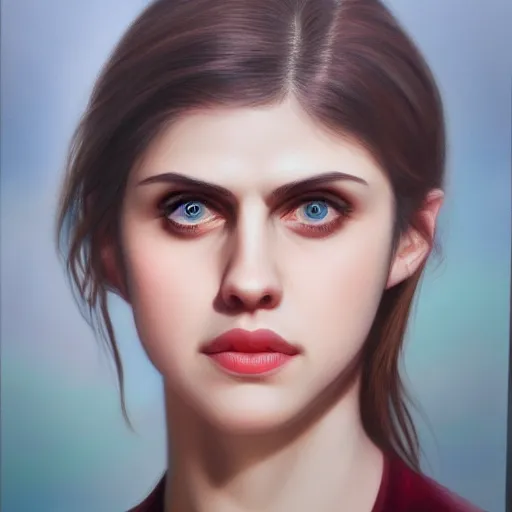 Image similar to Alexandra Daddario, portrait by Stanley Artgerm Lau