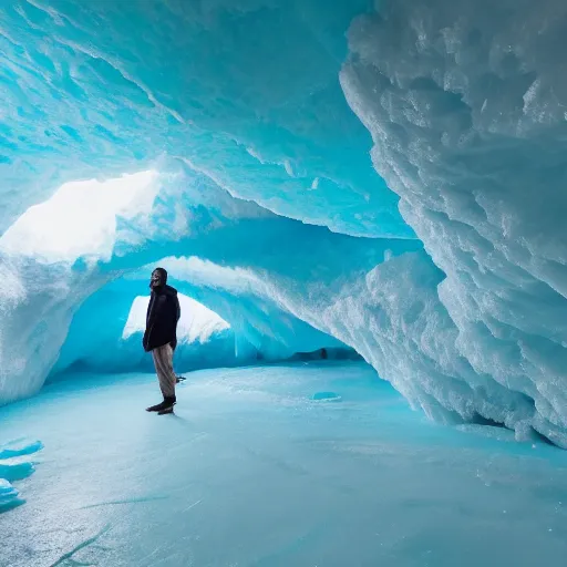 Image similar to photo inside a teal ice cave