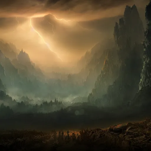 Image similar to huge valley, creepy valley, extreme drama, distant glow, hdr, movie still, fully photorealistic, artstation, beautiful concept art, sharp luminescent focus, nd 6, sony fx 6, glowing luminescent invocations