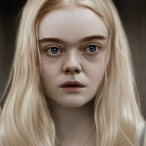 Image similar to a striking hyper real illustration of Elle Fanning in the twilight zone