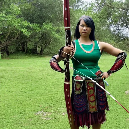 Image similar to photo of a female archer with malachite armour