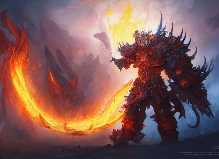 Prompt: artwork of ragnaros from world of warcraft by denning guy, amano yoshitaka, berkey john, bowater charlie, greg rutkowski